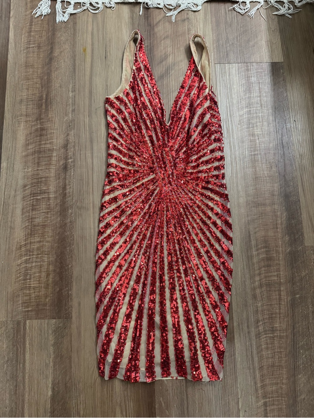 Black Label Red Sequin Midi Dress with V-Neck